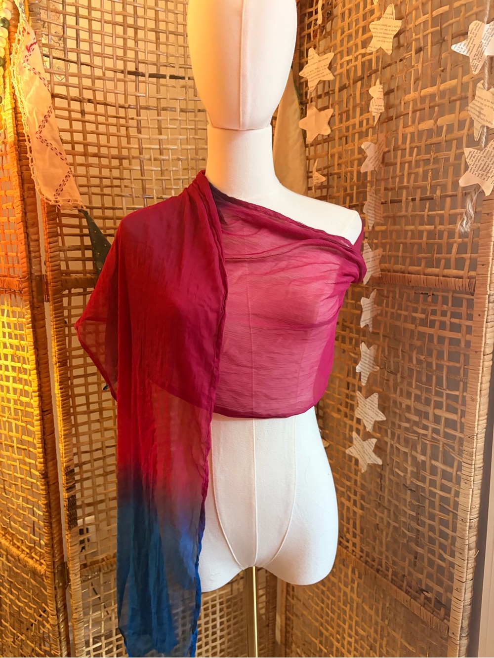 Vintage Ombre Silk Wrap Scarf in Magenta and Teal